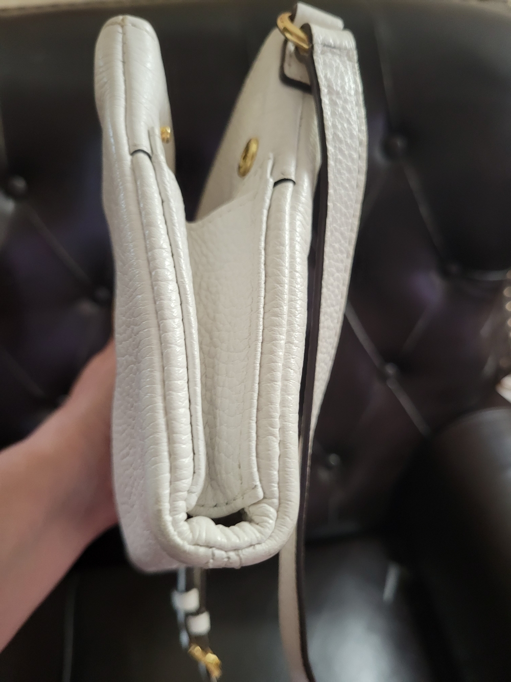 Michael Kors White Pebbled Leather Crossbody with Gold MK Medallion - Picture 9 of 10
